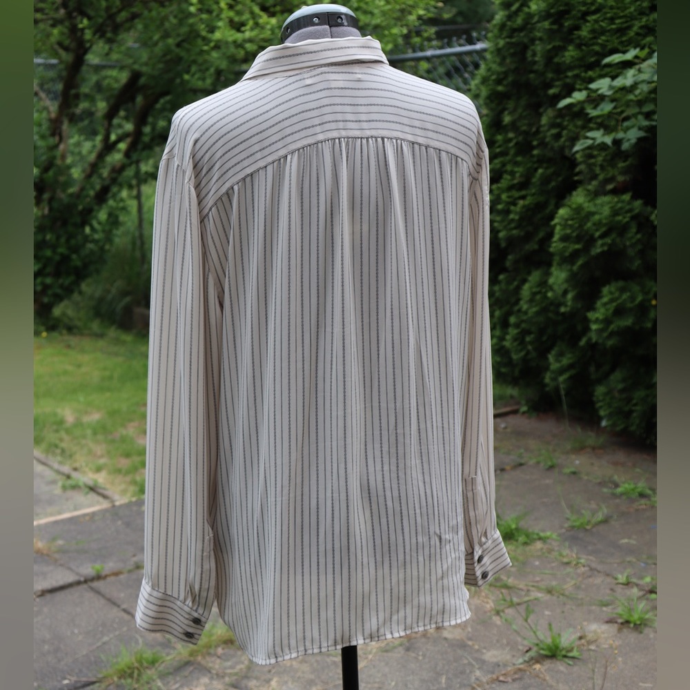 Ann Taylor Striped Blouse With Front Ruffle - Picture 2 of 3